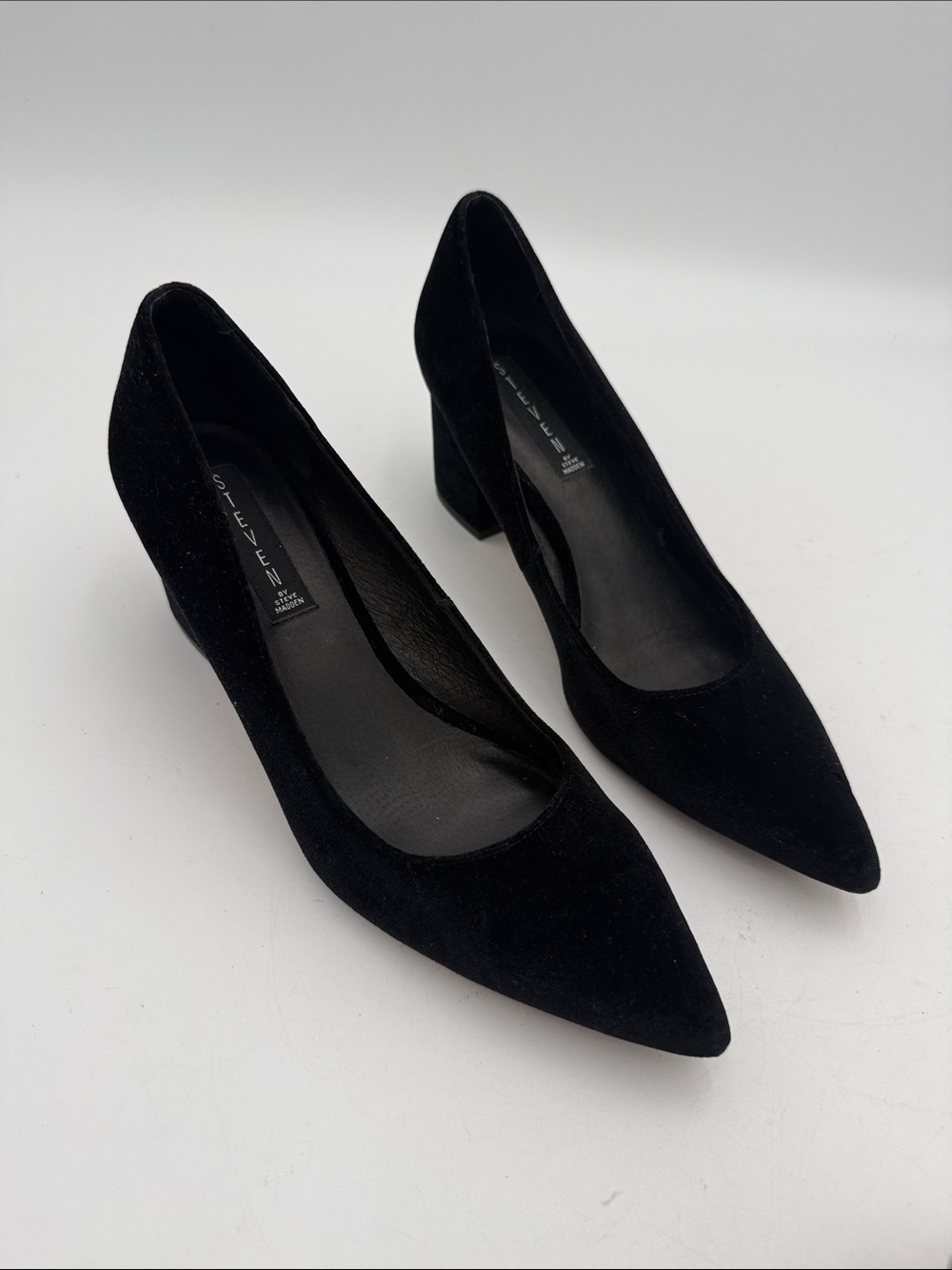 STEVEN by Steve Madden Black Suede Pointed Toe Block Heel Pumps women 10M office - Picture 2 of 12